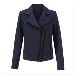 CAbi Size S Chance Moto Jacket Diagonal Zip Bomber 5476 Navy Blue